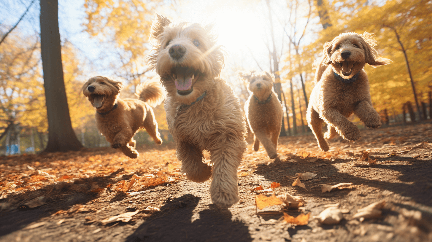 labradoodle frisbee in autumn