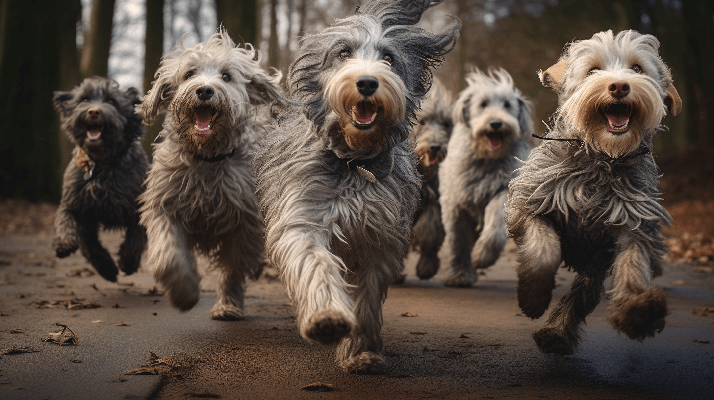 playful group of Silver Labradoodles