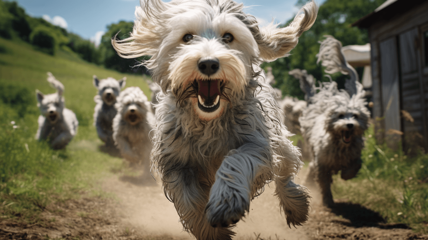 Silver Labradoodles with long and shaggy hair