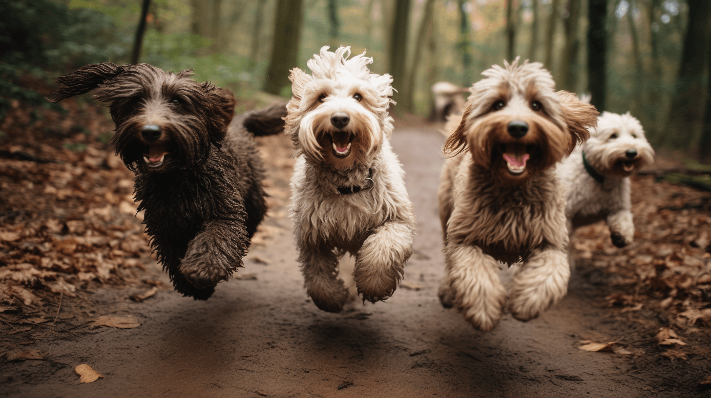 playful group of Straight-Haired Labradoodles