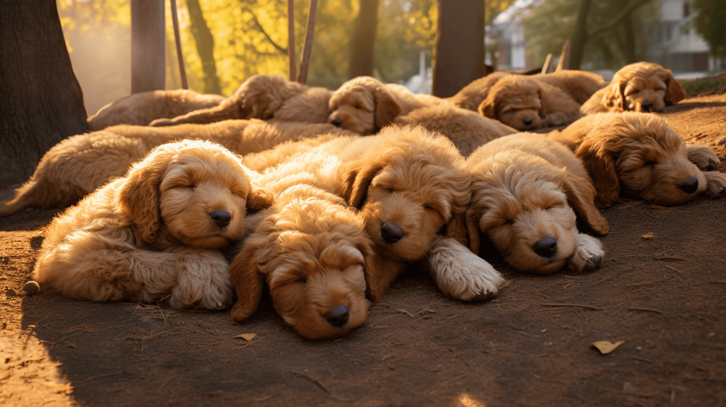 Straight-Haired Labradoodle puppies sleeping in the dog park