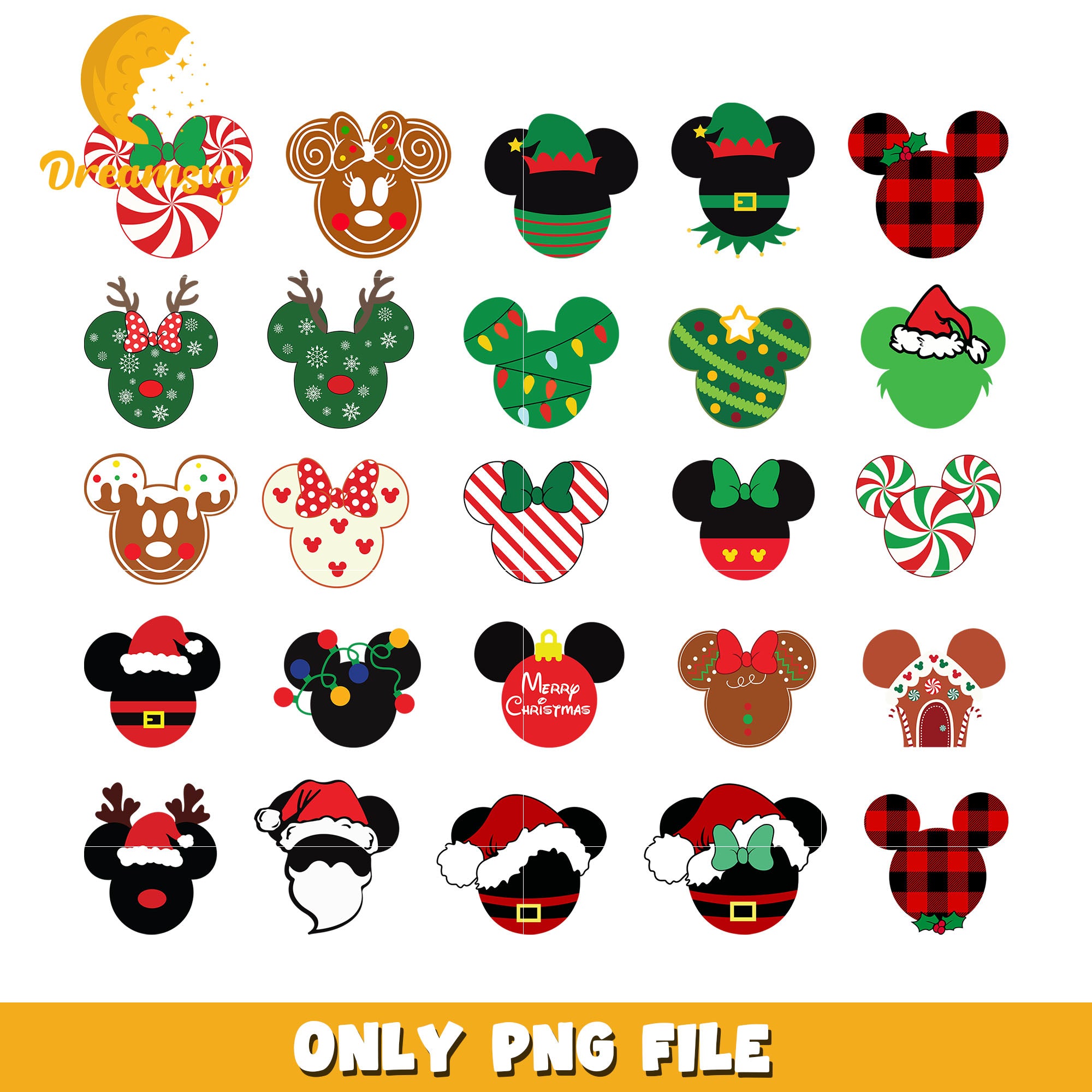 Mickey minnie head christmas deisgn bundle png, disney christmas ears png