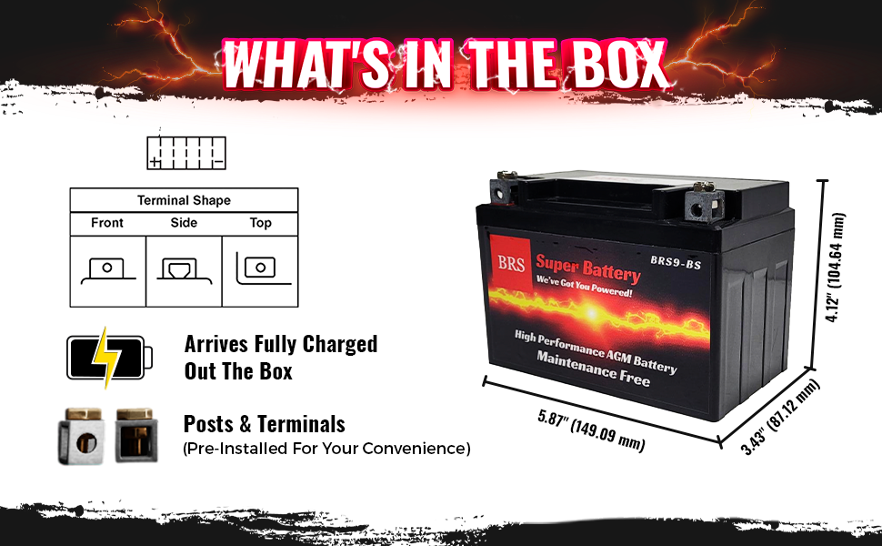 YTX9-BS Lithium Battery Replacement for GTX-9BS, WP9-BS, FTX9-BS