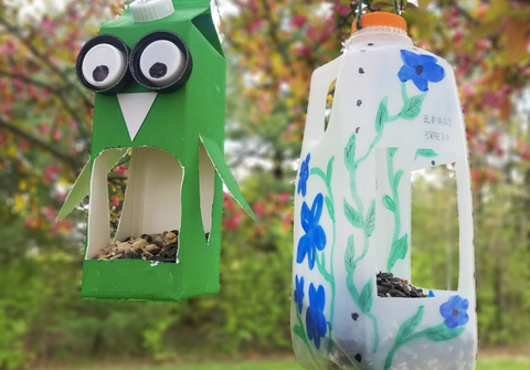 milk carton bird feeder