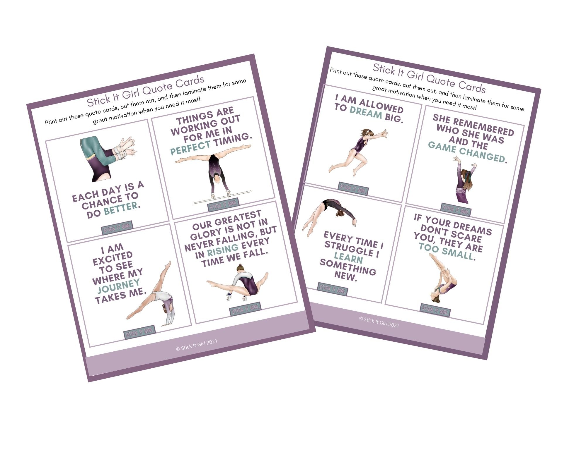 Stick It Girl Motivational Quote Cards For Gymnasts