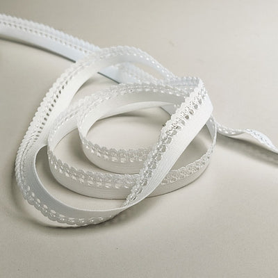 White Picot (scalloped) strap elastic for Bras 3/8 (10mm) 90577 - Per  Meter