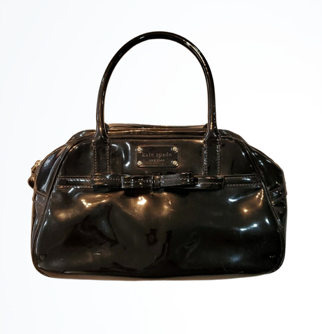 Kate Spade Black Patent Leather Hand Bag With Bow – Stylized Thrift Boutique