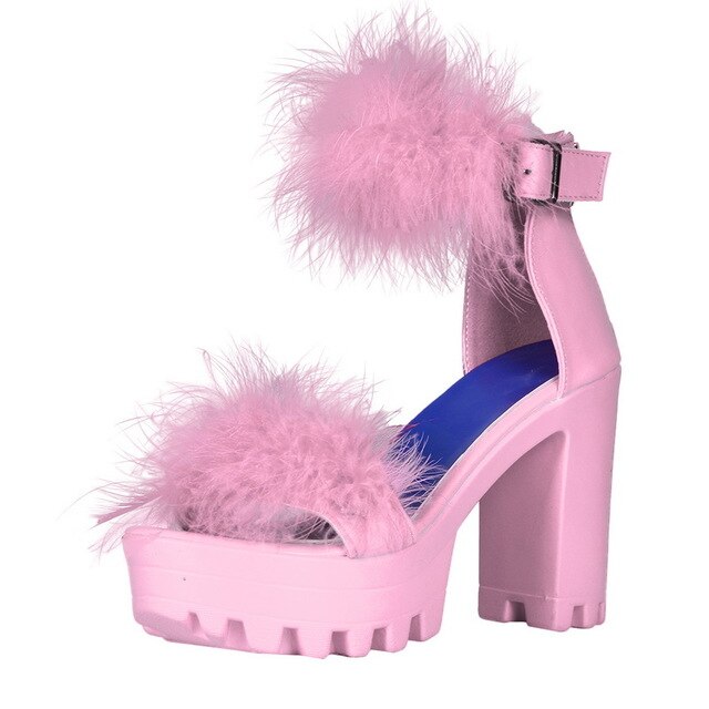 lilac fluffy heels