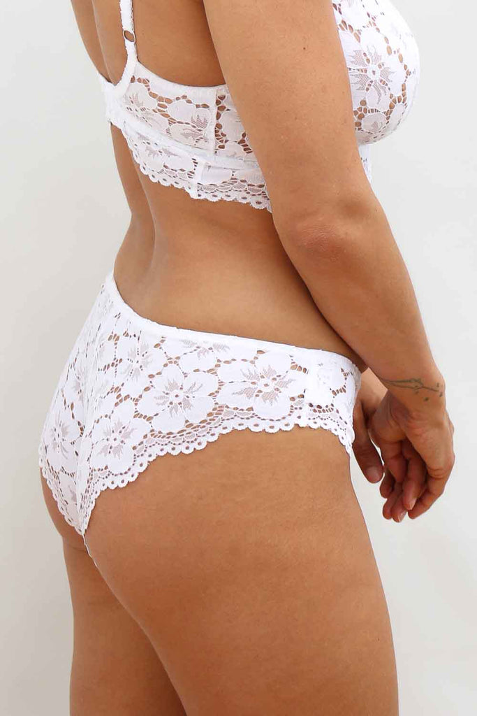 Ellie High Waisted Knickers in White Lace
