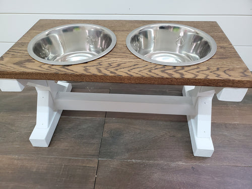 Gray Oak top - Large Bowl Trestle Leg Farmhouse Elevated Dog Bowls
