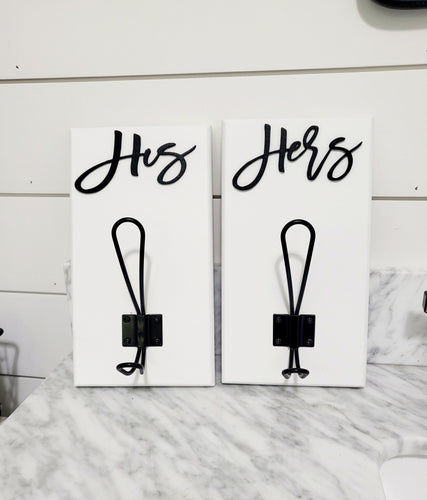 Farm style Mr & Mrs Hooks, Wood Bathroom sign, Coat Hooks, Wedding Dec –  TJS CUSTOM DESIGN AND DECOR