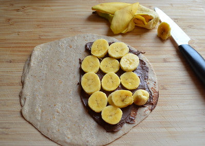 Low-Carb Tortilla w/ Chocolate Spread and Sliced Bananas