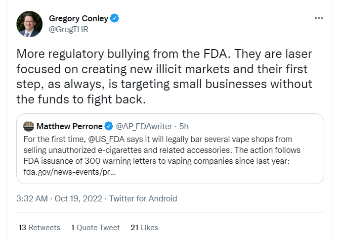 Screenshot of Gregory Conley Twitter's post 