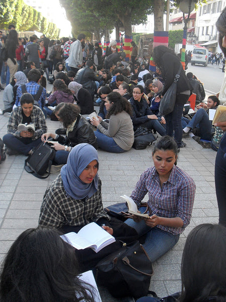 Tunisian Student Reading on the streets during World Book Day 2012