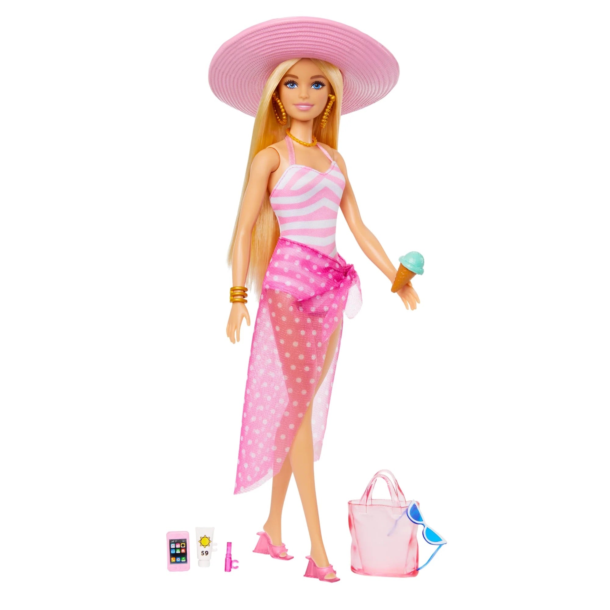 Image of Barbie Doll with Swimsuit and Beach Themed Accessories