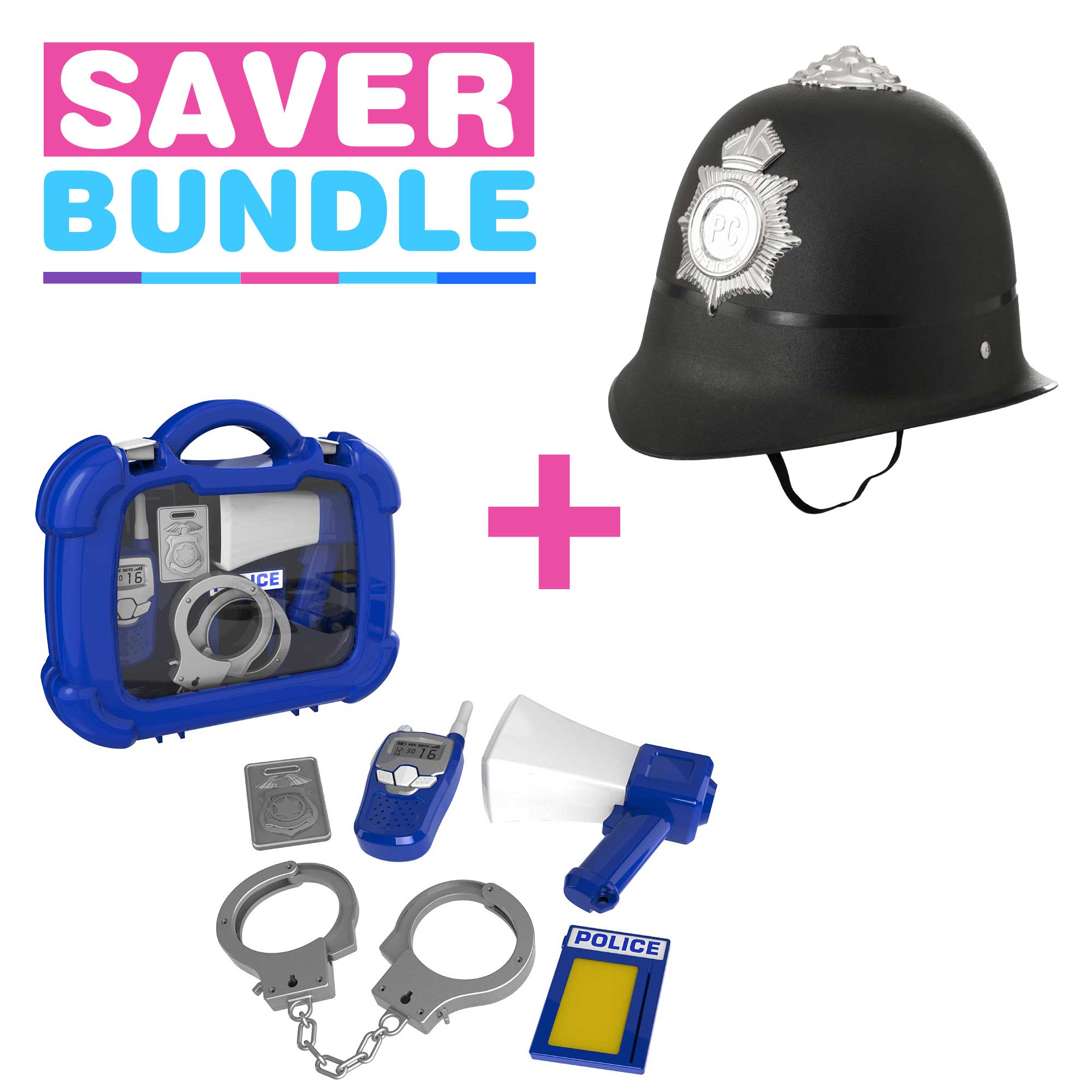 Image of Smart Police Carry Case Playset + Kids Fancy Dress Police Helmet Bundle