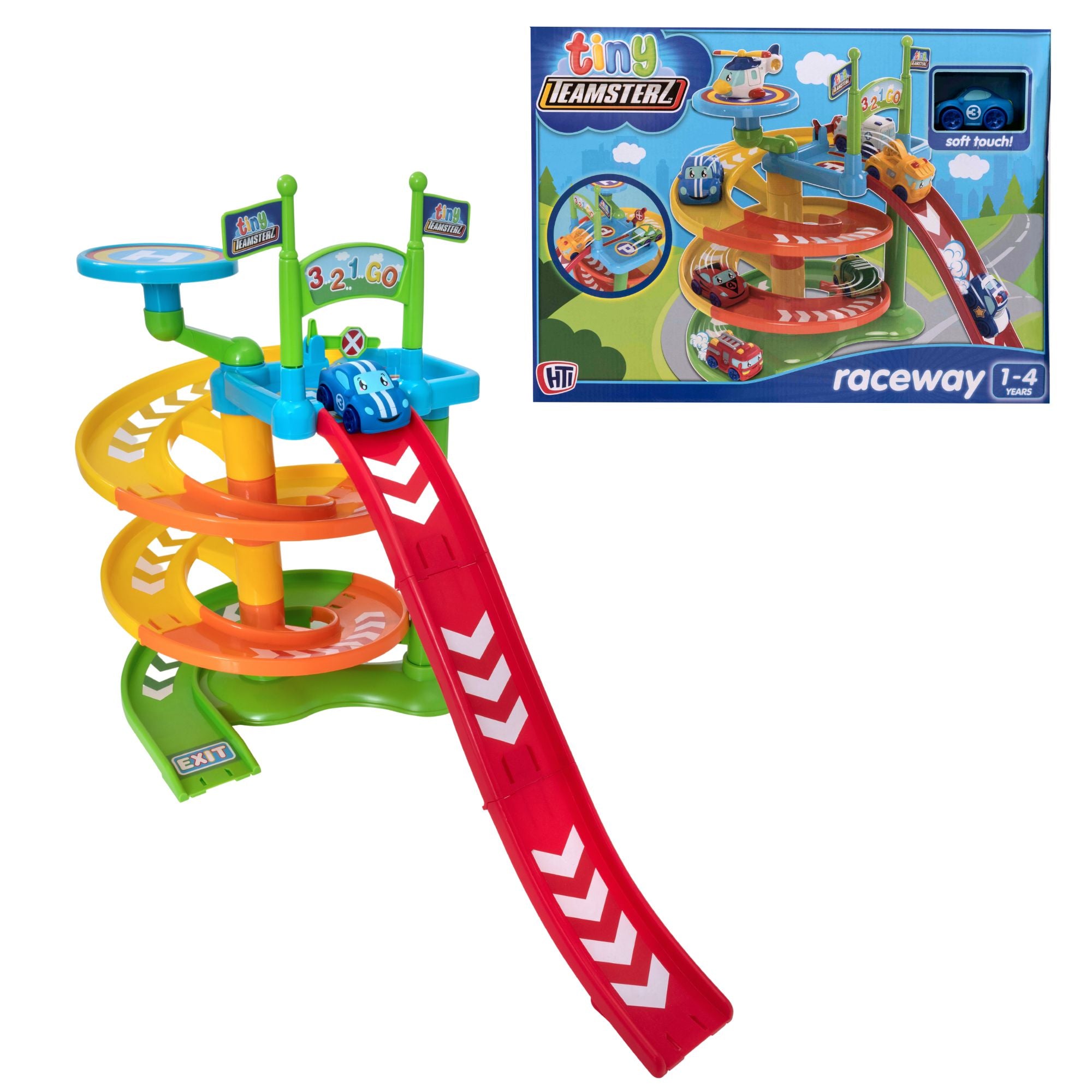 Tiny Teamsterz Spiral Raceway Launcher - Includes 1 Soft Touch Car from Wowow Toys