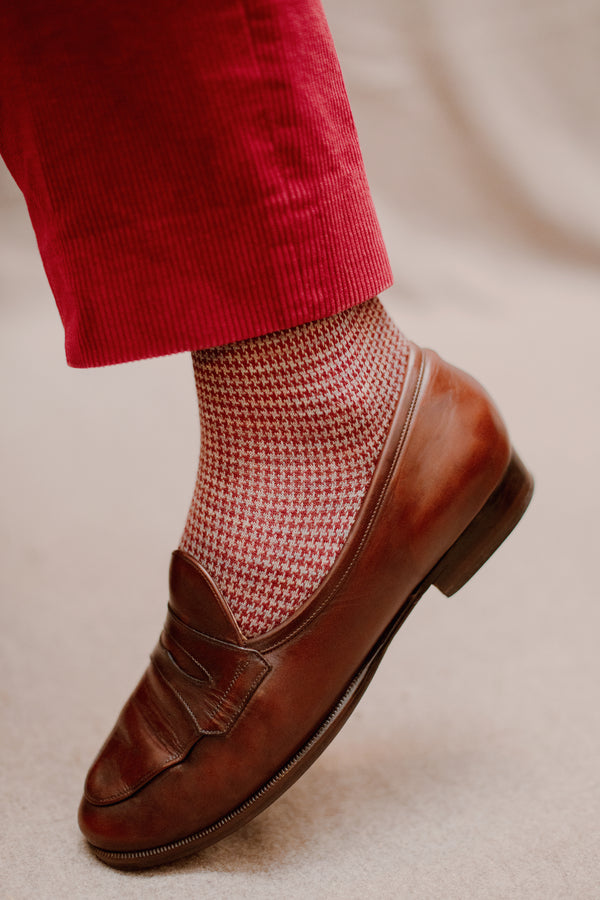 Chaussettes épaisses en Laine Écru et Rouge – Atelier Tuffery