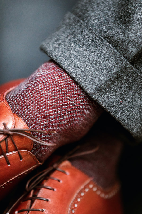 Chaussettes hautes laine mérinos rouge carmin pour homme - Mazarin