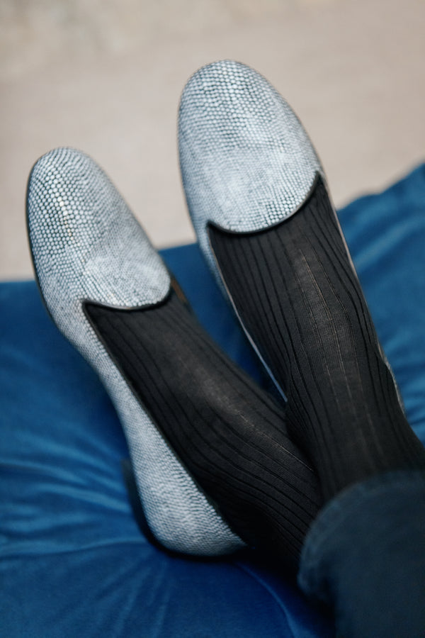 Chaussettes courtes de contention coton, noir/pourpre avec fil d'argent