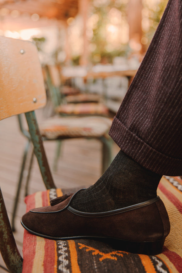 Chaussettes Laine Intérieur Coton Marron foncé - Chaussettes homme