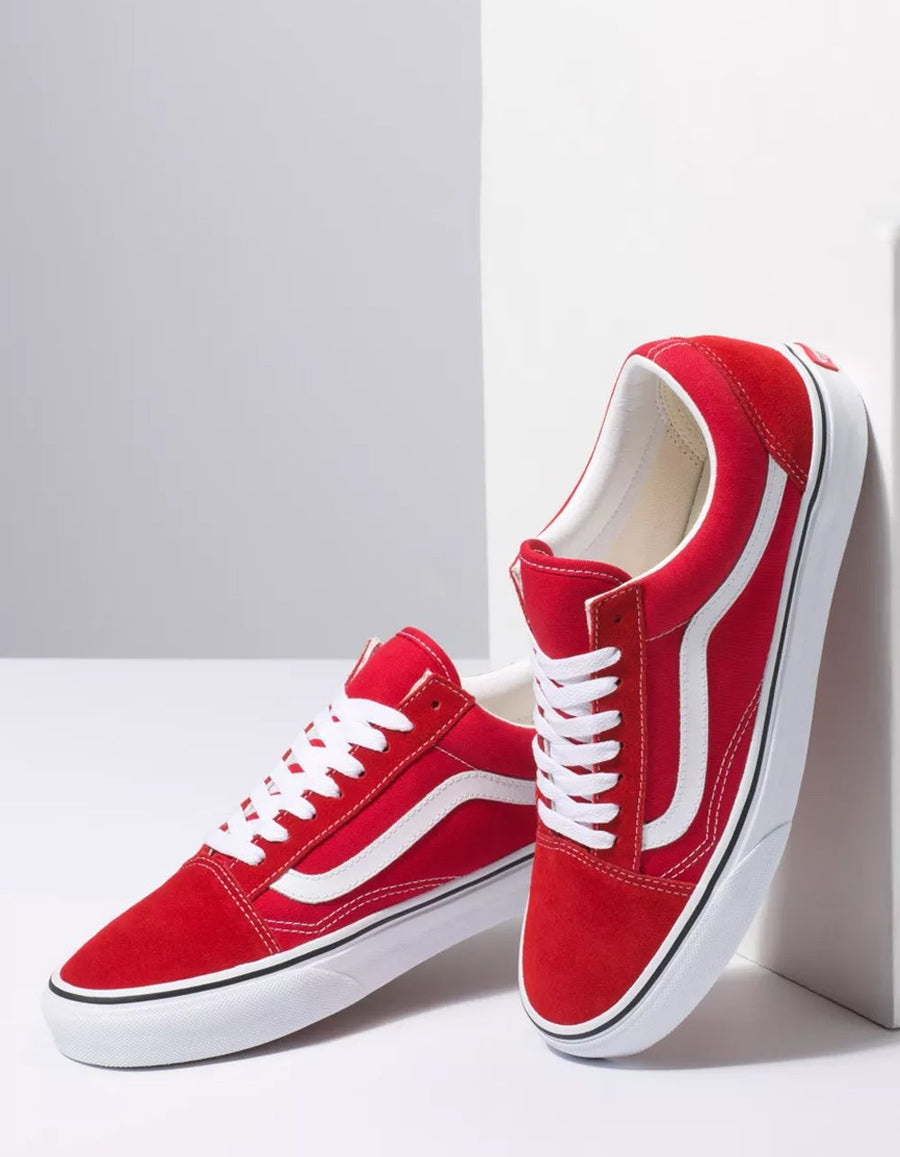 vans old skool white and red trainers