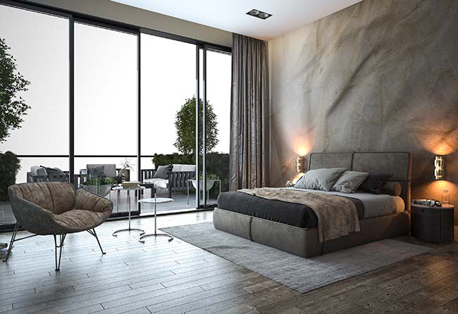 3d rendering loft modern bedroom near window view - ZenQ Designs