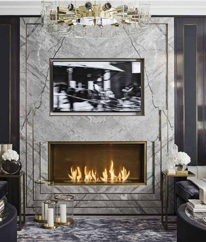 A fireplace in the marble wall - ZenQ Designs