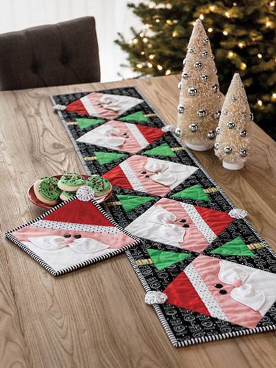 A table runner with the motif of Santa Claus