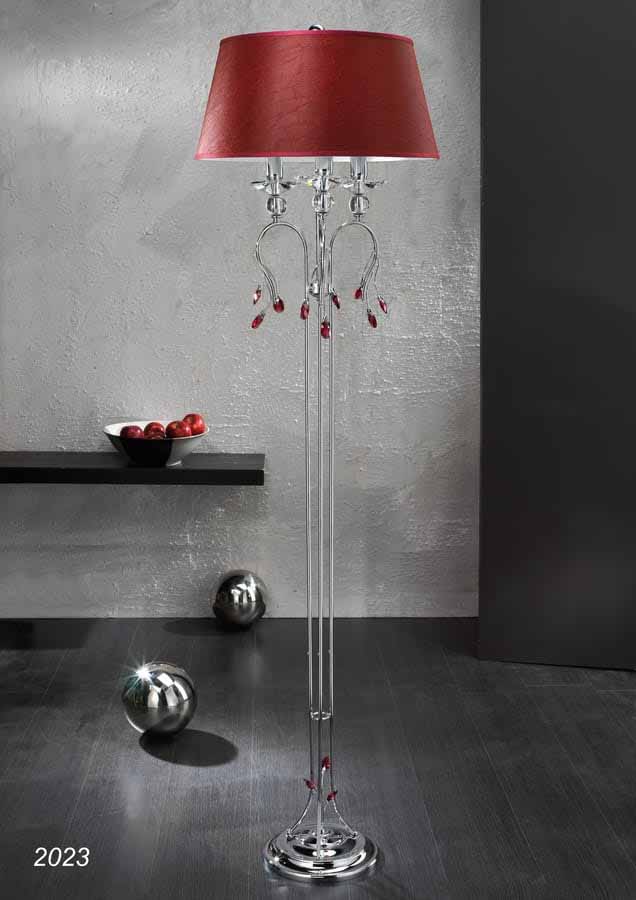 An elegant silver floor lamp with hand-cut red crystals I ZenQ Designs