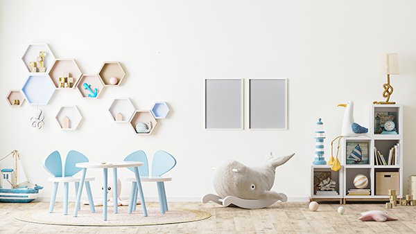 Children room with boat and stuffed shark - ZenQ Designs