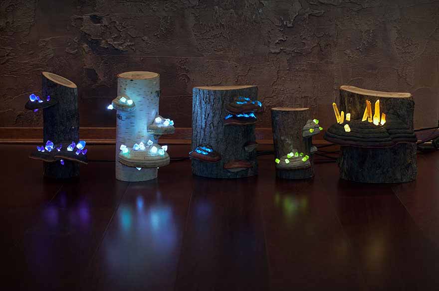 Decorative logs with tiny crystals illuminated by LEDs I ZenQ Designs