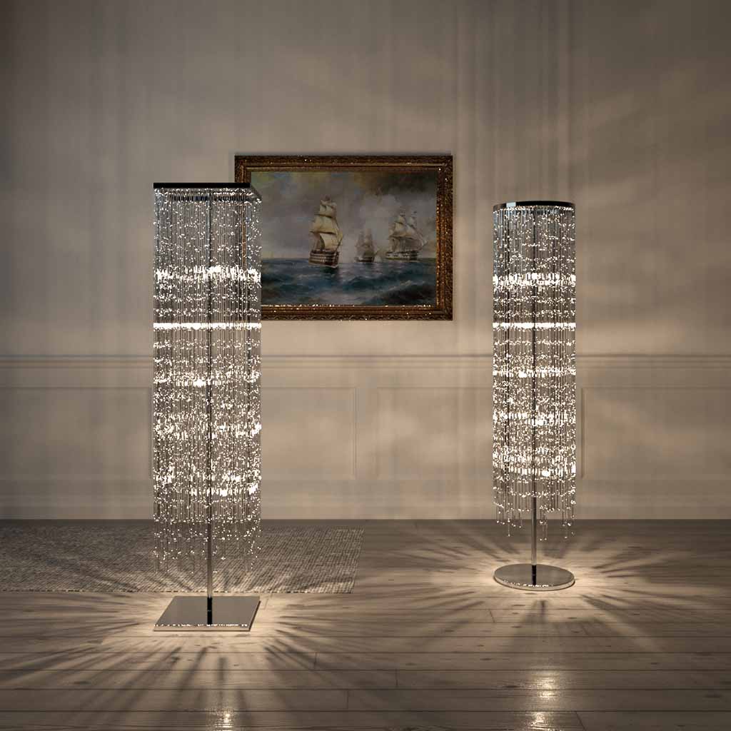 Floor lamps with transparent crystal cascade I ZenQ Designs