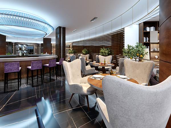 Modern bar restaurant in a luxurious modern style with elegant lighting - ZenQ Designs