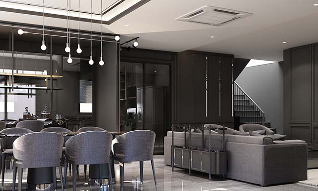 Modern living and dining area with black marble and beautiful bright led light - ZenQ Designs