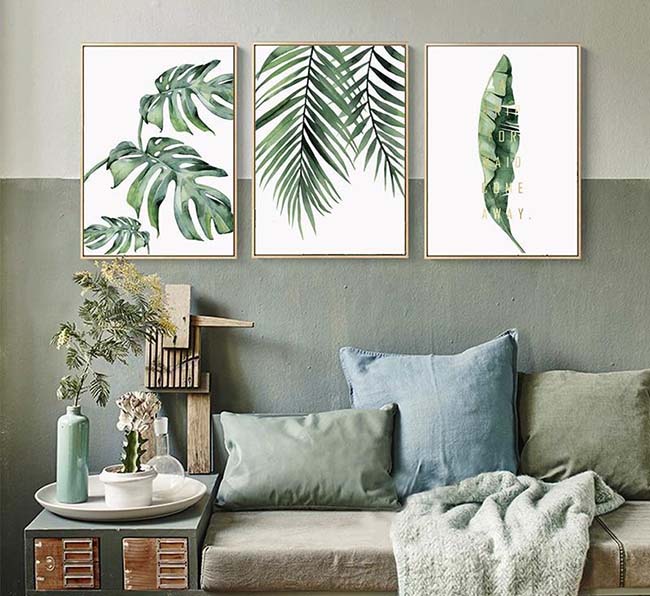 Paintings of nature in green living room - ZenQ Designs