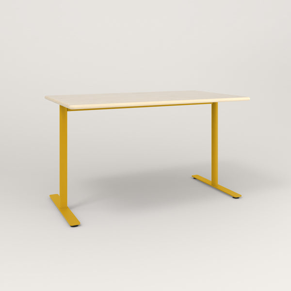 RAD Cafe Table, Rectangular X Base T Leg in solid ash and yellow powder coat.