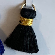Load image into Gallery viewer, mini sized black tassel cotton with gold thread