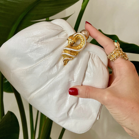 Designer JUDITH LEIBER Pearly Gold Snake Purse