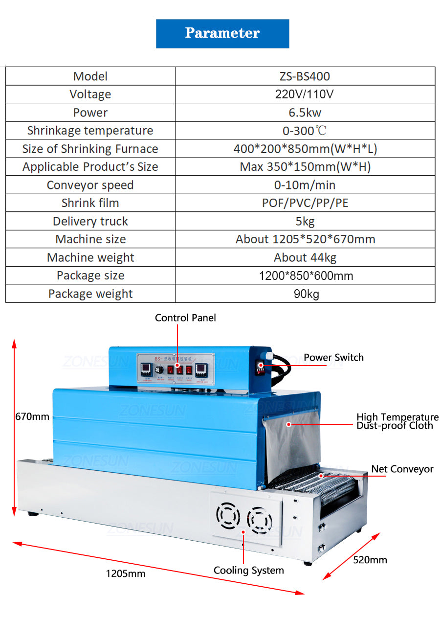 ZONESUN ZS-BS400 Automatic Shrink Film Machine