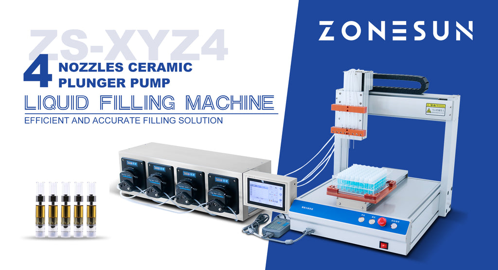 ZONESUN ZS-XYZ4 4 Nozzles Ceramic Plunger Pump Liquid Filling Machine: Efficient and Accurate Filling Solution