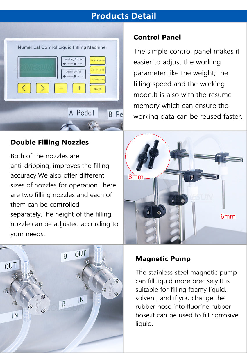 ZONESUN ZS-MP252W 50-3500ml 2 Heads Magnetic Pump Liquid Filling And Weighing Machine