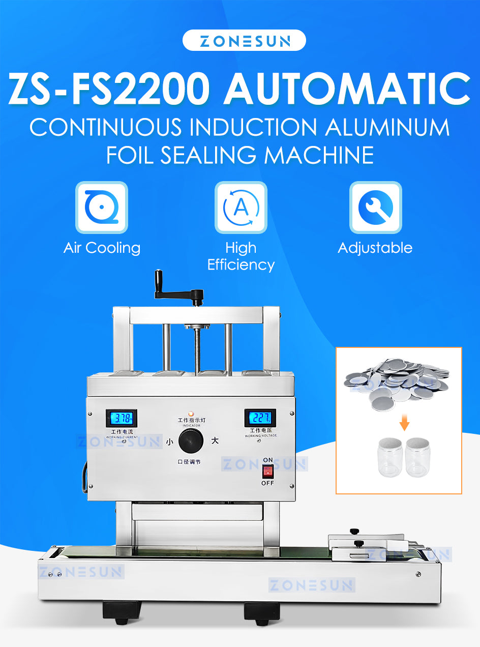 ZONESUN Induction Sealing Machine Plastic Bottles Continuous aluminum foils Sealer ZS-FS2200