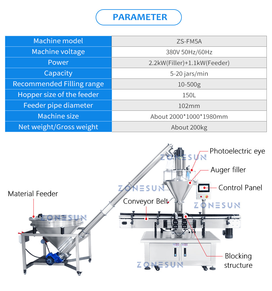 ZONESUN ZS-FM5A Servo Motor Automatic Auger Powder Feeding Filling Machine