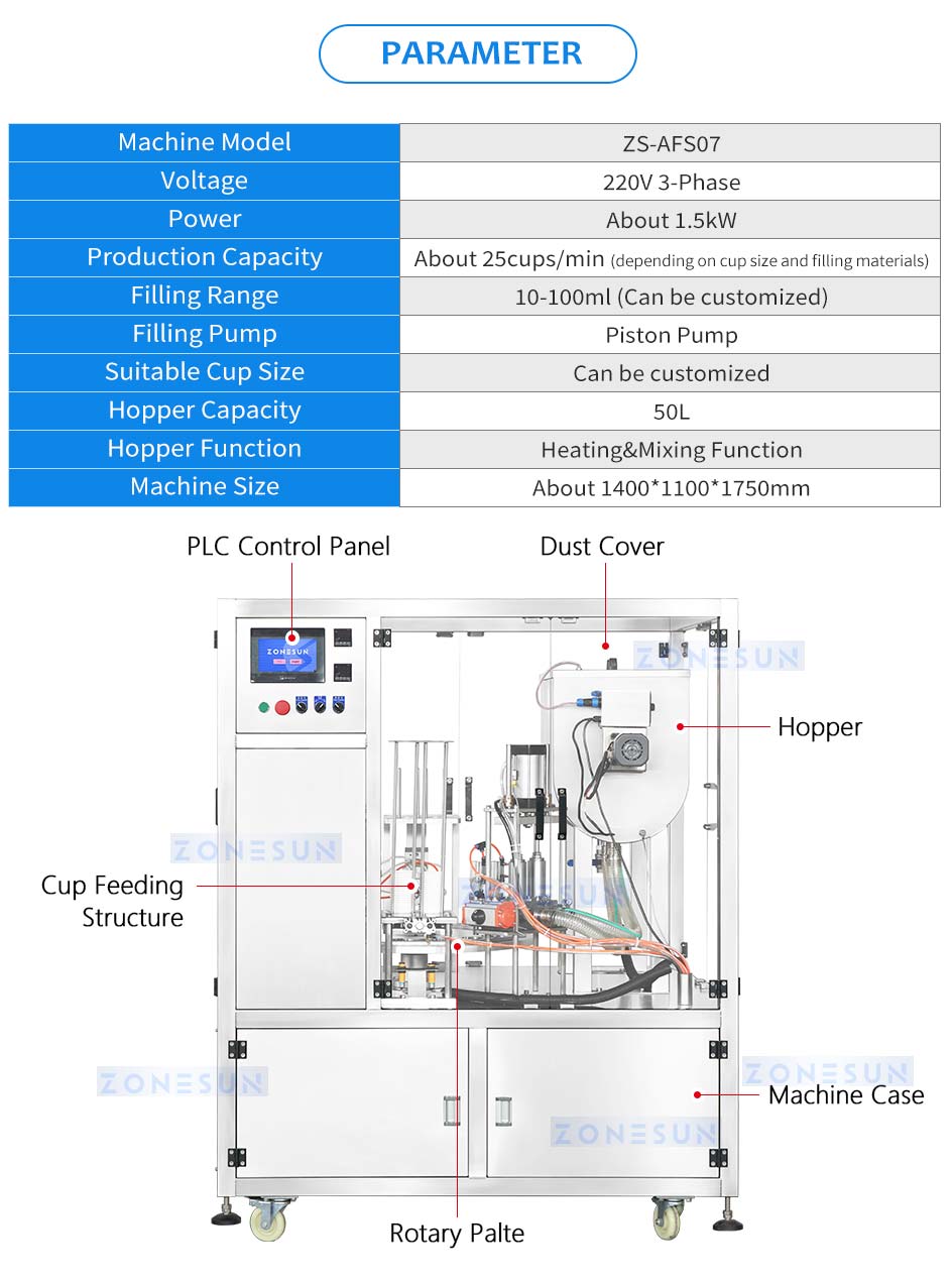 ZONESUN ZS-AFS07 Plastic Cup Piston Pump Liquid Paste Filling Sealing Machine