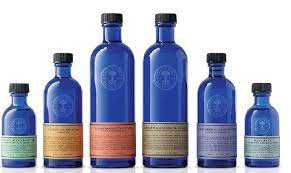 image of classic Neal's Yard blue glass bottles