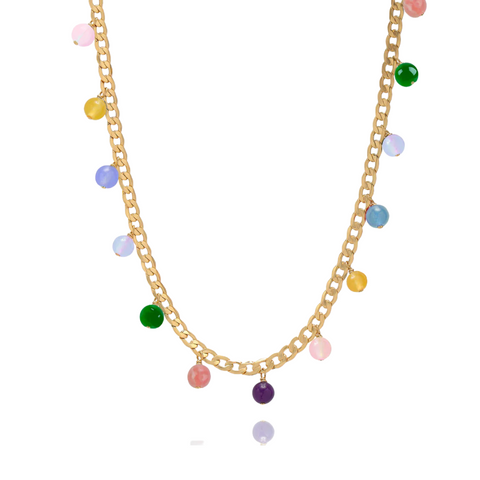 Gold chain with multi coloured beads