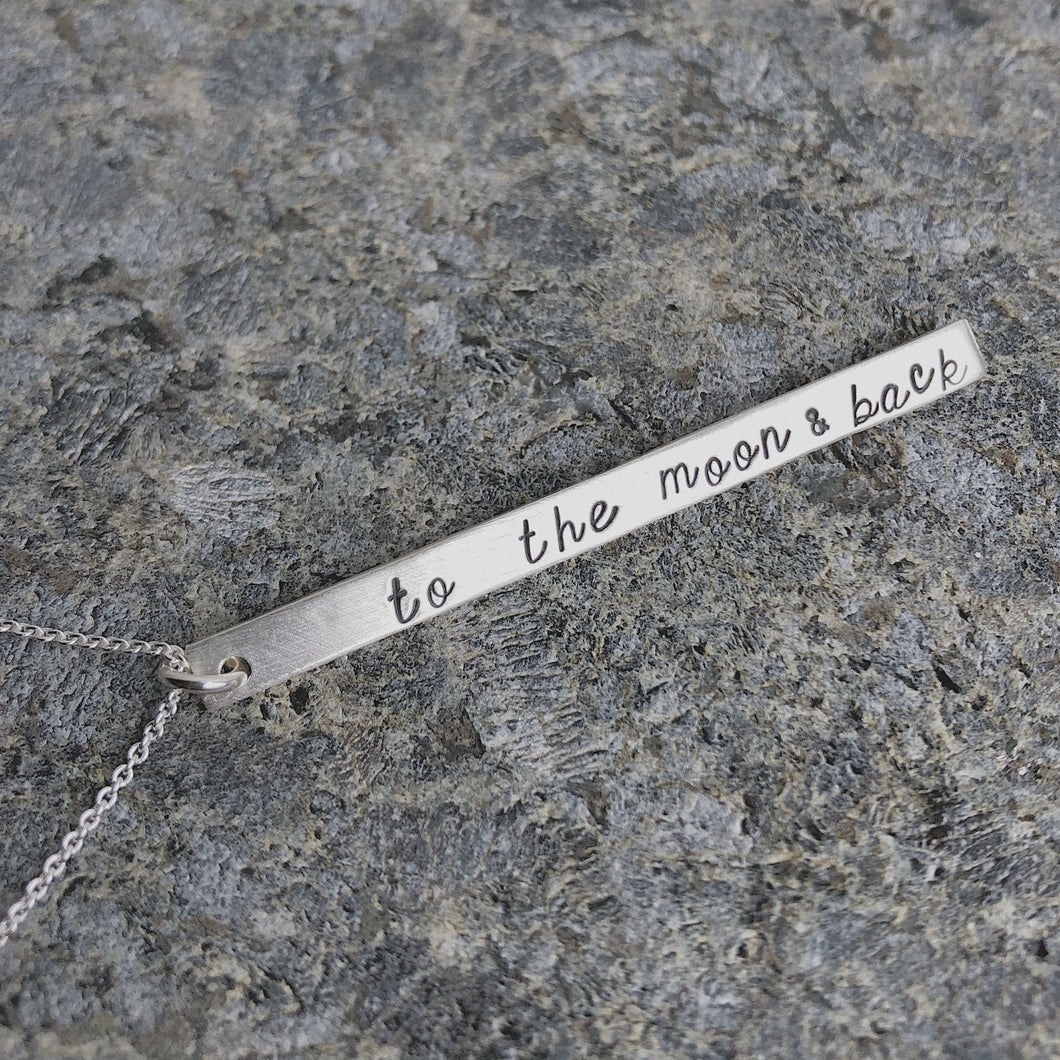 To The Moon and Back | Long Scripted Bar Necklace 24”