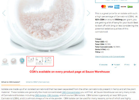 Whether you choose full or broad spectrum CBD concentrates, always make sure a COA is available. Sauce Warehouse offers a COA for every product. 