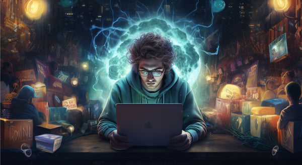Illustration of a man searching the internet